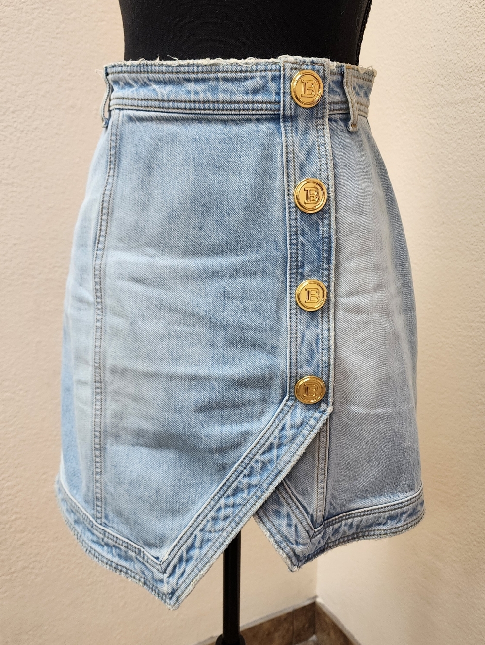 Balmain Asymmetrical Denim Skirt